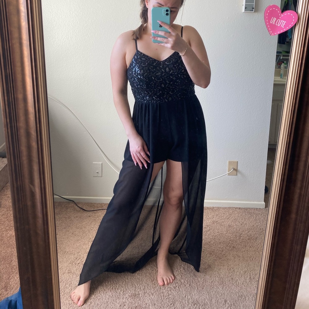 BWOT Formal Black Sequin Romper Dress